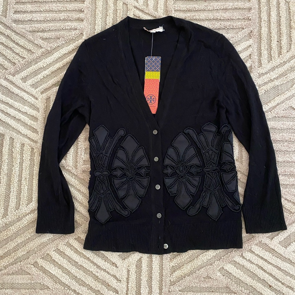 Tory Burch Black Cardigan with Embellished Design